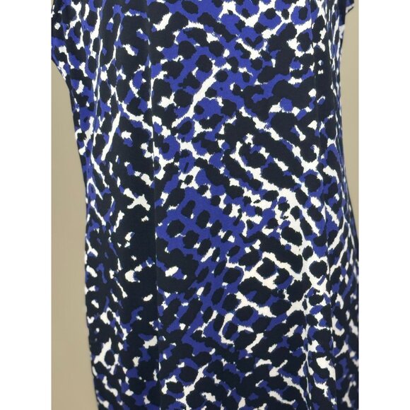 APT. 9 Womens XL Blue Black Animal Print Midi Sheath Dress Stretch Short Sleeve - Picture 5 of 11